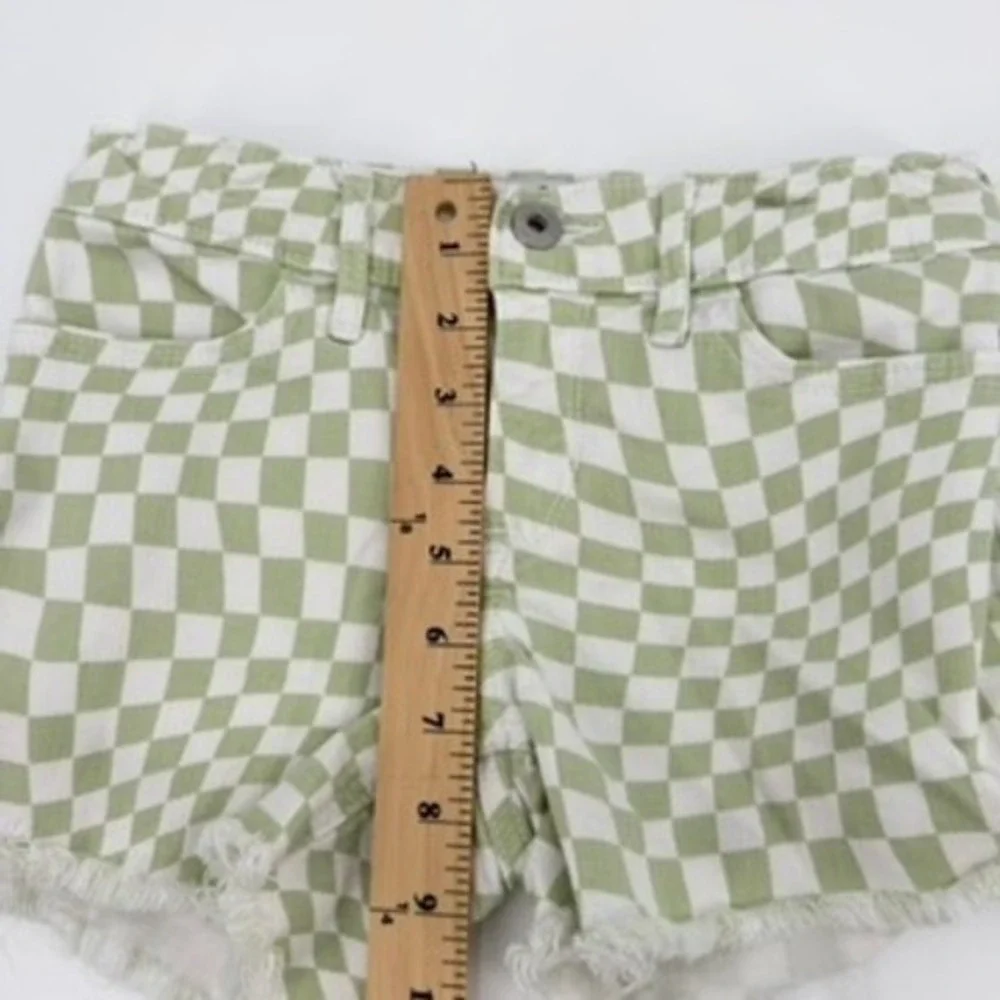 Abercrombie Kids Green Checkered Mid-Rise Midi Shorts Size 11/12 Raw Hem